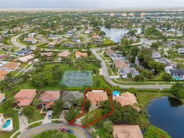 16859 Crestview Ln, Weston, FL 33326 - aerial view of residential area with a large body of water and property boundaries highlighted
