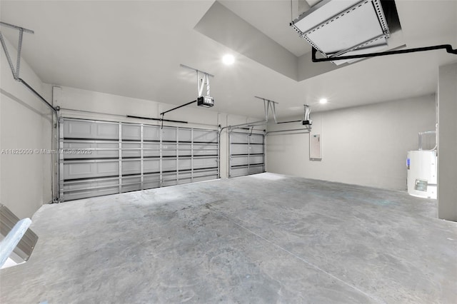 1520 NW 36th Pl, Cape Coral, FL 33993 - garage featuring water heater, a garage door opener, electric panel, and recessed lighting