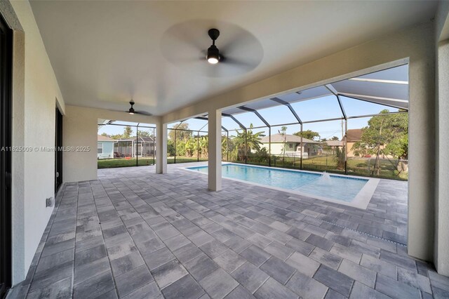 1520 NW 36th Pl, Cape Coral, FL 33993 - outdoor pool featuring a ceiling fan, a patio, and a lanai