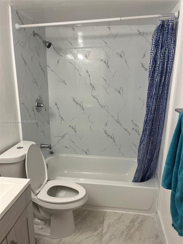 6214 SW 131st Ct Unit 103, Miami, FL 33183 - bathroom featuring shower / tub combo with curtain, marble look tiles, and vanity