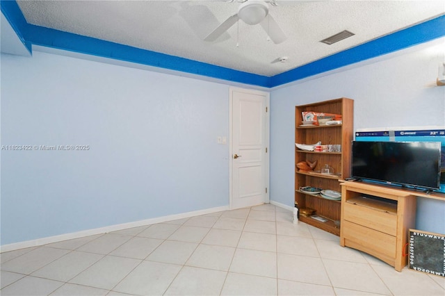 134 E Palm Dr, Margate, FL 33063 - living room with ceiling fan, a textured ceiling, and light tile patterned floors