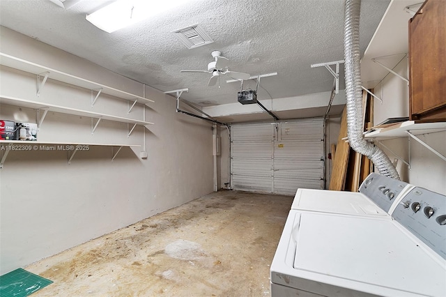 608 Saint Andrews Rd Unit 46, Hollywood, FL 33021 - garage with separate washer and dryer, a garage door opener, and ceiling fan