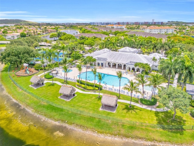 8081 NW 107th Ct, Doral, FL 33178 - drone / aerial view of a pool and a nearby body of water