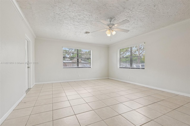 2817 SW 8th St, Fort Lauderdale, FL 33312 - empty room with ornamental molding, ceiling fan, light tile patterned floors, and a textured ceiling
