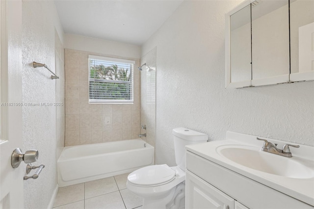 2817 SW 8th St, Fort Lauderdale, FL 33312 - bathroom featuring a textured wall, shower / bath combination, vanity, and tile patterned flooring