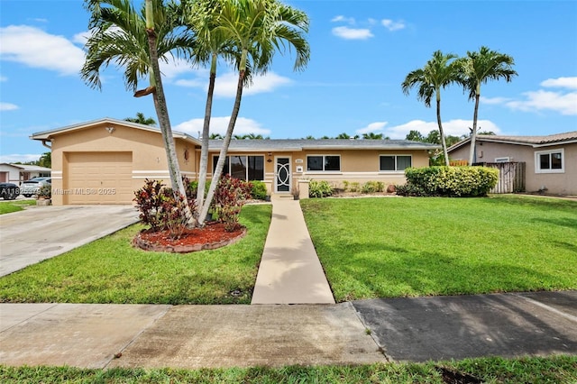 2251 NW 87th Ave, Pembroke Pines, FL 33024 - ranch-style house featuring stucco siding, a front yard, an attached garage, and concrete driveway