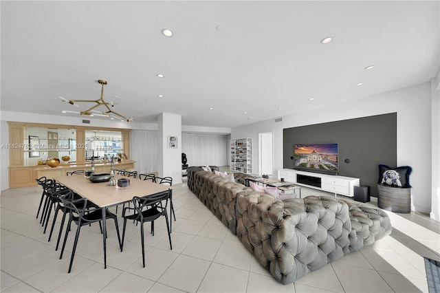 9601 Collins Ave Unit 809, Bal Harbour, FL 33154 - dining area with light tile patterned floors, a chandelier, and recessed lighting