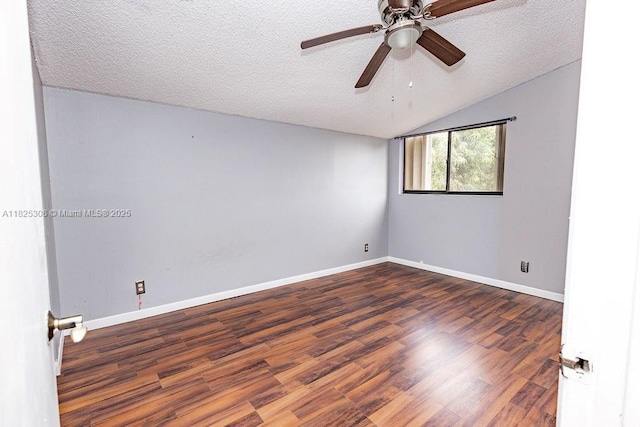 3420 NW 21st Ct, Coconut Creek, FL 33066 - unfurnished room featuring a textured ceiling, wood finished floors, vaulted ceiling, and a ceiling fan