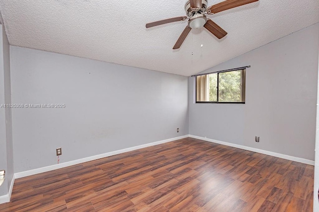 3420 NW 21st Ct, Coconut Creek, FL 33066 - unfurnished room featuring wood finished floors, a textured ceiling, lofted ceiling, and a ceiling fan