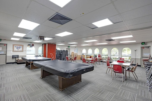 3420 NW 21st Ct, Coconut Creek, FL 33066 - rec room with carpet floors, a paneled ceiling, and billiards table