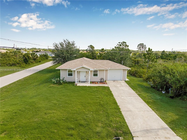 2818 W 66th St, Lehigh Acres, FL 33971 - view of front facade with a front yard, concrete driveway, a garage, and covered porch