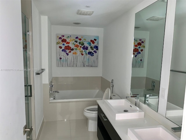 55 SW 9th St Unit 2706, Miami, FL 33130 - full bath with a garden tub, double vanity, tile patterned floors, and a stall shower