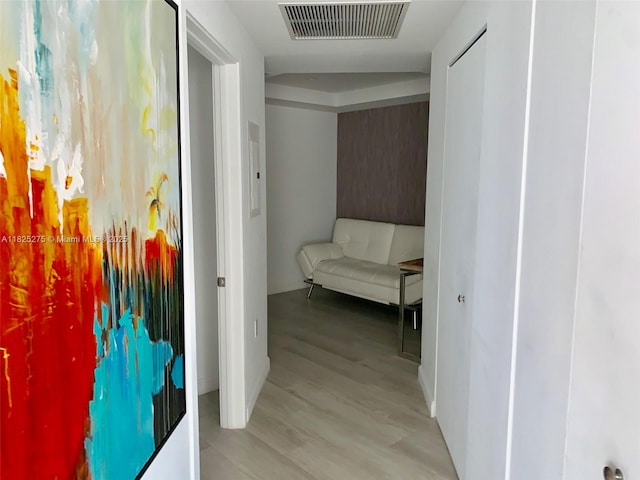 55 SW 9th St Unit 2706, Miami, FL 33130 - hall with light wood-style floors and baseboards