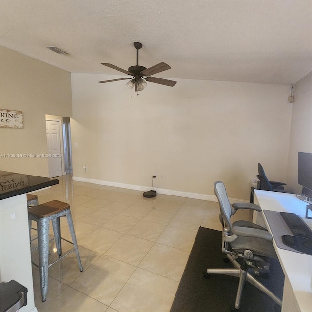 2017 NW 182nd Ave, Pembroke Pines, FL 33029 - office area featuring ceiling fan, lofted ceiling, and light tile patterned flooring