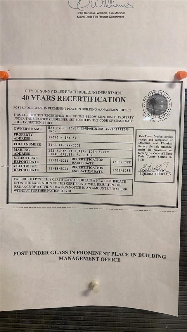 17878 N Bay Rd Unit 507, Sunny Isles Beach, FL 33160 - view of a document