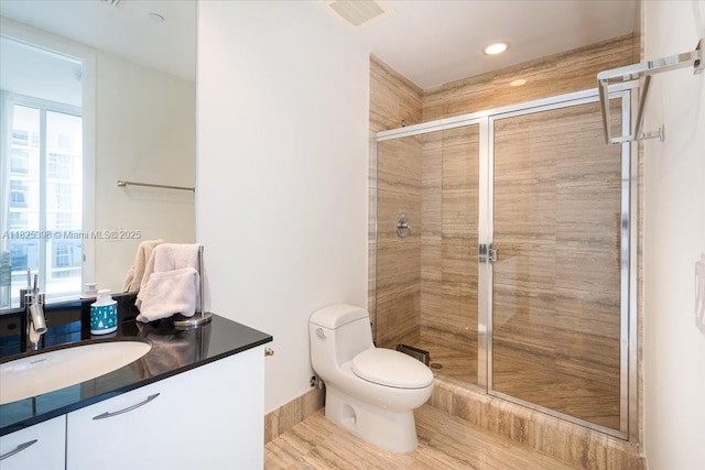 15811 Collins Ave Unit 1502, Sunny Isles Beach, FL 33160 - bathroom with vanity, a stall shower, and recessed lighting
