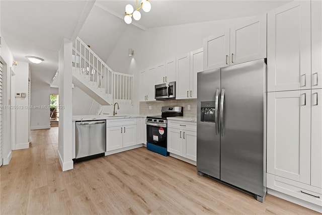 7720 NW 79th Ave Unit B6, Tamarac, FL 33321 - kitchen with appliances with stainless steel finishes, backsplash, light countertops, vaulted ceiling, and white cabinetry