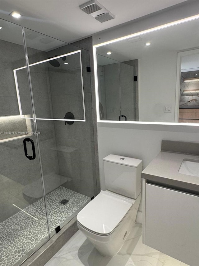 800 N Miami Ave Unit E-901, Miami, FL 33136 - full bathroom featuring marble look tile flooring, vanity, a stall shower, and recessed lighting