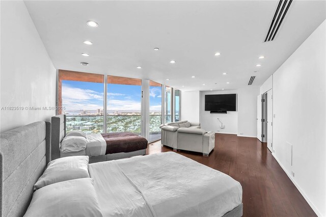 300 S Pointe Dr Unit 3405, Miami Beach, FL 33139 - bedroom featuring recessed lighting, dark wood-type flooring, and floor to ceiling windows