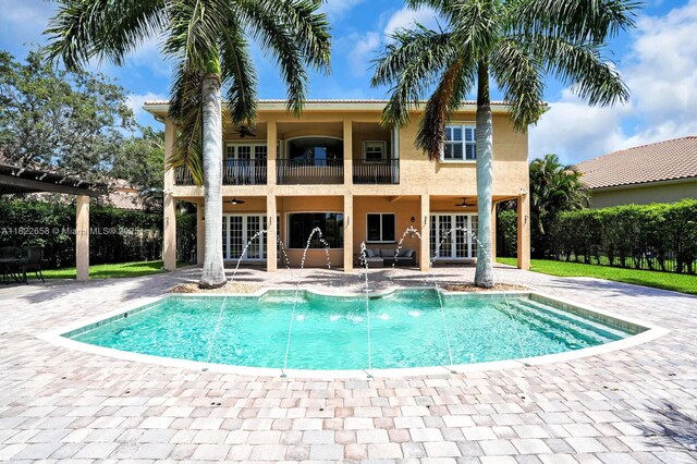11844 Foxbriar Lake Trl, Boynton Beach, FL 33473 - view of pool featuring a ceiling fan, french doors, and a patio