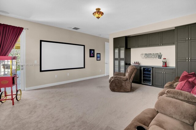 11844 Foxbriar Lake Trl, Boynton Beach, FL 33473 - home theater room featuring a dry bar, beverage cooler, and carpet floors