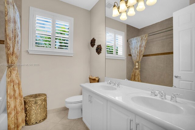11844 Foxbriar Lake Trl, Boynton Beach, FL 33473 - full bathroom featuring a chandelier, tile patterned floors, and double vanity