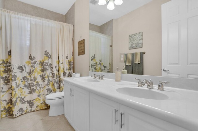 11844 Foxbriar Lake Trl, Boynton Beach, FL 33473 - full bathroom with tile patterned floors, double vanity, and curtained shower