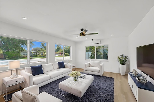 5615 Branch St, Hollywood, FL 33021 - living area featuring healthy amount of natural light, a ceiling fan, light wood-style flooring, and recessed lighting