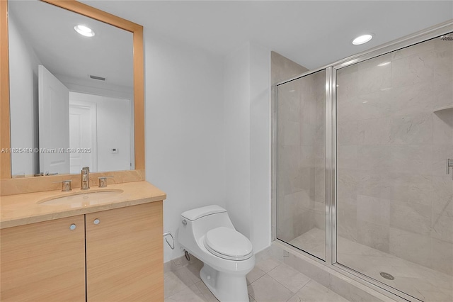 1 N Ocean Blvd Unit 1211, Pompano Beach, FL 33062 - full bathroom with a shower stall, vanity, tile patterned floors, and recessed lighting