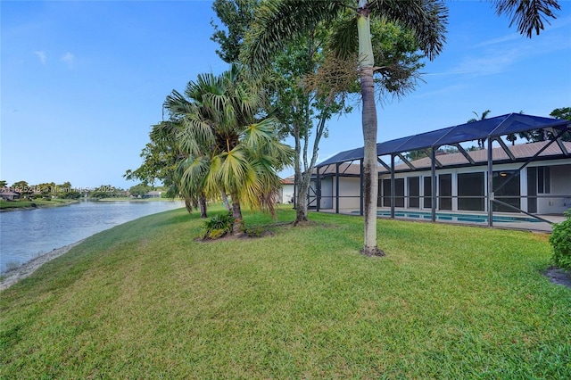 10967 NW 12th Dr, Coral Springs, FL 33071 - view of green lawn featuring a water view, glass enclosure, and an outdoor pool