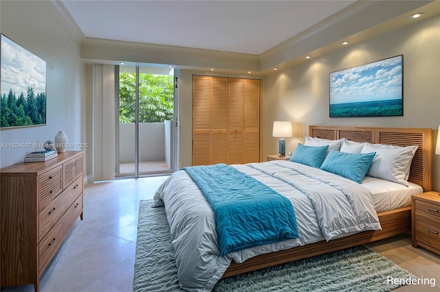 1670 Bay Rd Unit 2D, Miami Beach, FL 33139 - bedroom with access to exterior, a closet, and recessed lighting