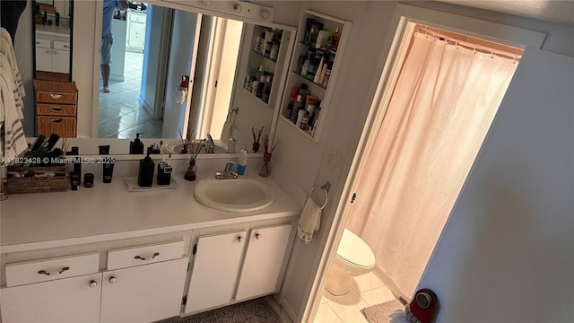100 Bayview Dr Unit 1030, Sunny Isles Beach, FL 33160 - full bath featuring vanity, curtained shower, and tile patterned floors