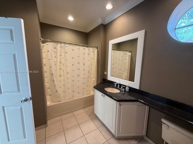 6598 W Sample Rd Unit 6598, Coral Springs, FL 33067 - full bathroom with tile patterned flooring, crown molding, shower / bath combination with curtain, and vanity
