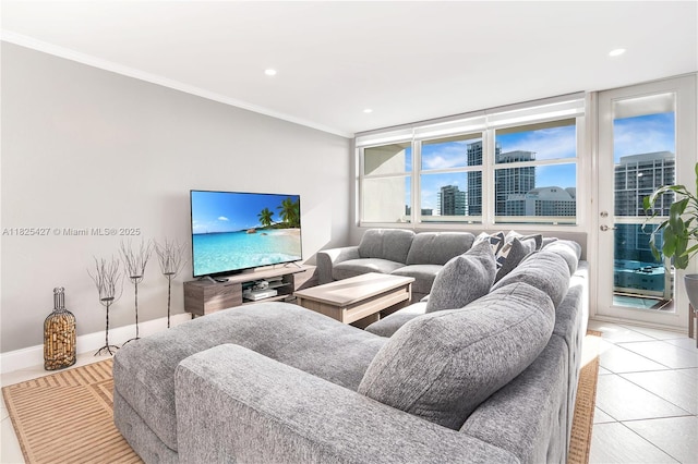 6770 Indian Creek Dr Unit 14C, Miami Beach, FL 33141 - tiled living area with crown molding and recessed lighting