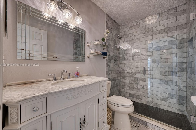 1381 SW Leisure Ln, Port St Lucie, FL 34953 - bathroom with a shower stall, vanity, and a textured ceiling