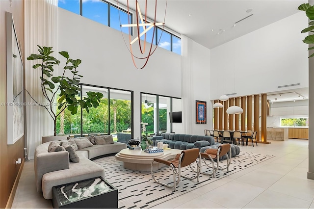 7660 SW 124th St, Pinecrest, FL 33156 - tiled living area featuring a towering ceiling