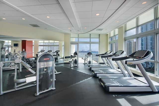 300 S Biscayne Blvd Unit L-1228, Miami, FL 33131 - gym featuring a paneled ceiling and recessed lighting
