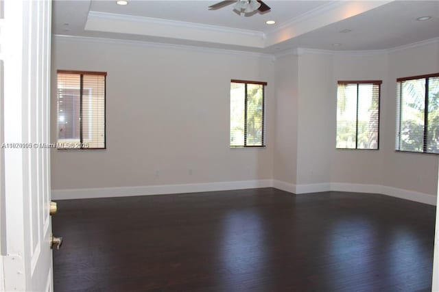 19383 SW 79th Ave, Cutler Bay, FL 33157 - spare room with dark wood-style floors, healthy amount of natural light, ceiling fan, crown molding, and recessed lighting