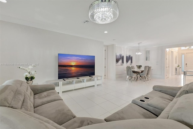 13307 SW Green Delta Rd, Port St Lucie, FL 34987 - living area with a chandelier, tile patterned floors, and recessed lighting