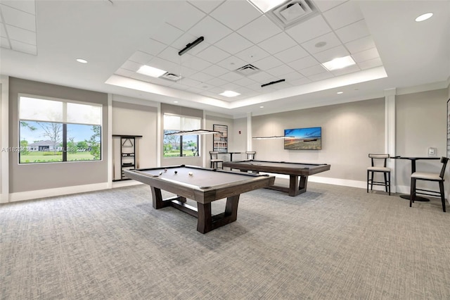 13307 SW Green Delta Rd, Port St Lucie, FL 34987 - recreation room featuring a raised ceiling, carpet flooring, and billiards