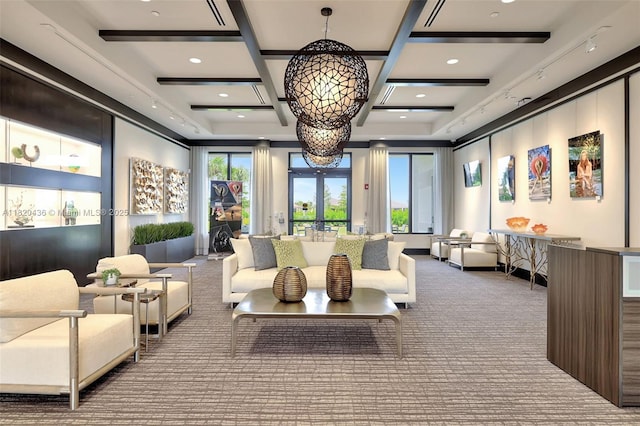 13307 SW Green Delta Rd, Port St Lucie, FL 34987 - common area featuring coffered ceiling, beam ceiling, and recessed lighting