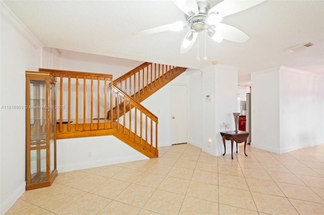 4333 SW 84th Ter, Davie, FL 33328 - unfurnished living room featuring a ceiling fan, tile patterned flooring, and stairs
