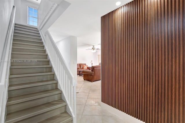 676 NW 133rd Dr, Plantation, FL 33325 - stairs featuring tile patterned floors and ceiling fan