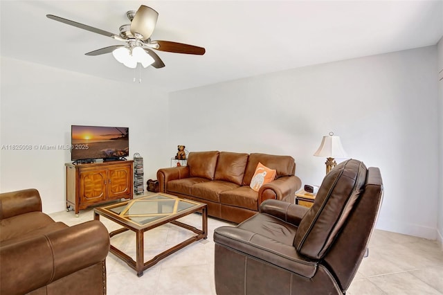 676 NW 133rd Dr, Plantation, FL 33325 - living room featuring light tile patterned floors and ceiling fan