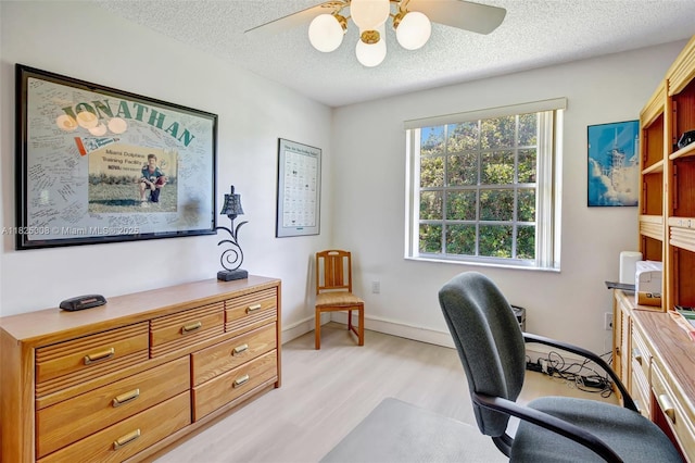 676 NW 133rd Dr, Plantation, FL 33325 - office with light wood-style floors, a ceiling fan, and a textured ceiling