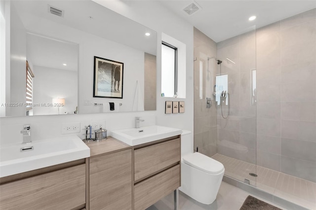4212 NE 7th Ter, Oakland Park, FL 33334 - full bath featuring walk in shower, double vanity, and recessed lighting