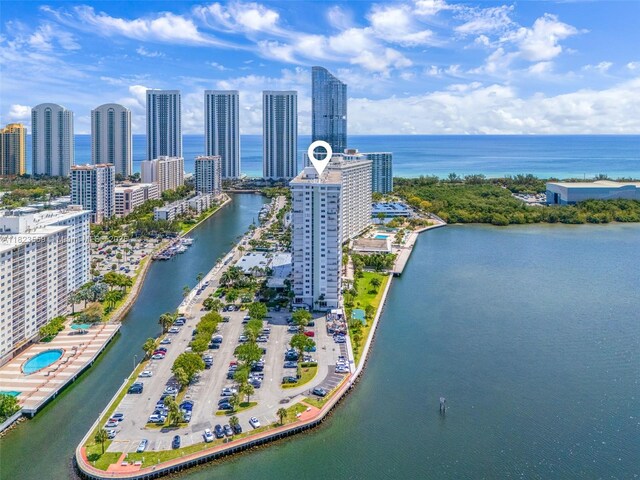 500 Bayview Dr Unit 228, Sunny Isles Beach, FL 33160 - drone / aerial view of city skyline and a nearby body of water