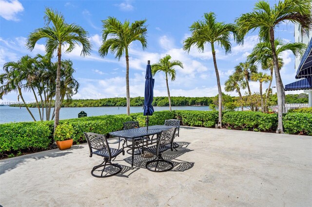 500 Bayview Dr Unit 228, Sunny Isles Beach, FL 33160 - view of patio / terrace with a water view and outdoor dining space