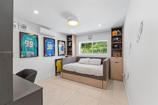 3748 Prairie Ave, Miami Beach, FL 33140 - bedroom featuring an AC wall unit and light tile patterned flooring
