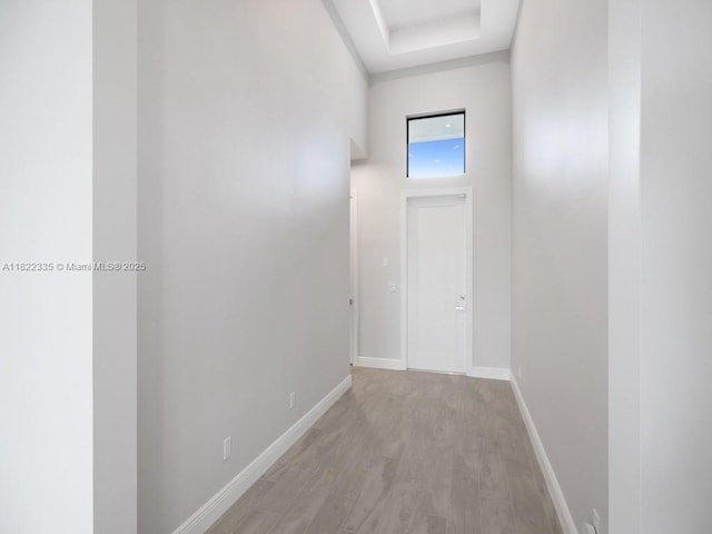 9125 SW Esule Way, Port St Lucie, FL 34987 - corridor featuring light wood-style flooring and a tray ceiling